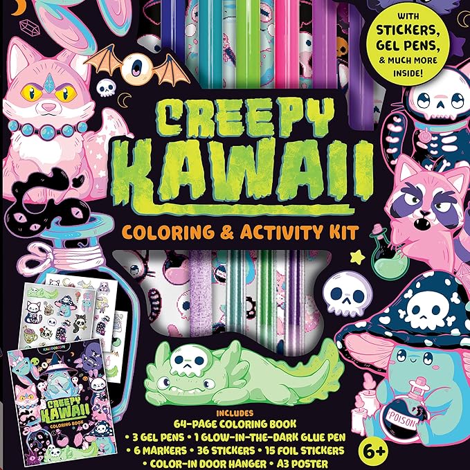 Hinkler Kaleidoscope: Creepy Kawaii Coloring & Activity Kit - Kids Cute Halloween Themed Coloring Book w/Glitter Stationery, Stickers & More, Ages 6+