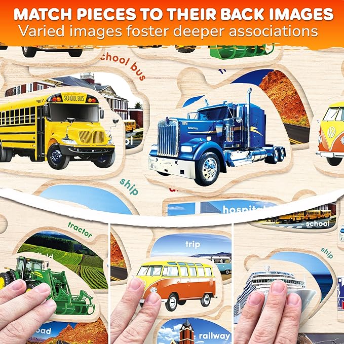QUOKKA Wooden Puzzles for Toddlers 1-3 – 3xSET Kids Puzzles Ages 2-4 – Montessori Toy Puzzles for Toddlers 3-5 – Wood Toy Learning Realistic Fruits - Cars - Vegetables for Boy and Girl