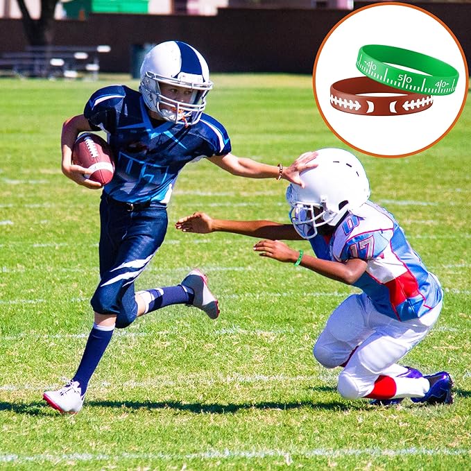 Lesnala 48 PCS Football Silicone Wristband Rugby Bracelets for Kids and Adults Motivational Sports Themed Party Supplies Classroom Rewards 6 Styles