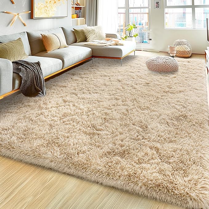 Xexsin Ultra Fluffy Area Rugs for Living Room Bedroom, 6x9 Fuzzy Large Living Room Rugs, Thick Shag Rug for Dorm, Soft Non Slip Kids Girls Boys Rug for Home Decor Aesthetic, Camel