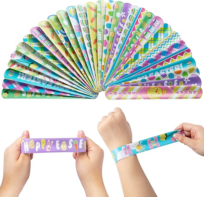 JOYIN 72PCS Easter Slap Bracelet for Kids, Easter Element Design Suitable for Party Favors, Easter wristbands Party Supplies, Basket Stuffers Fillers, Game Prizes