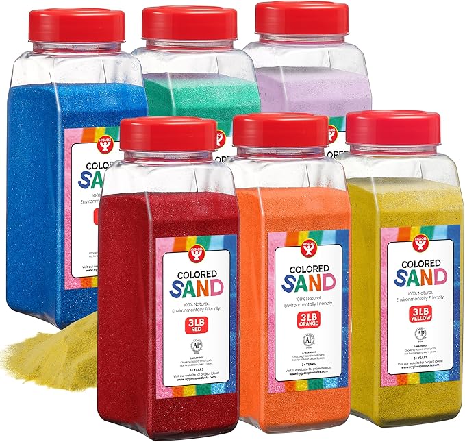 Hygloss Colored Play Sand – Assorted Craft Sand for Christmas Sand Art, 6 Vibrant 3lb Containers – Perfect for Holiday Gifts, DIY Decorations, and Creative Christmas Crafts