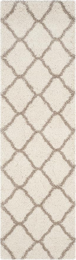SAFAVIEH Hudson Shag Collection Runner Rug - 2'3" x 8', Ivory & Beige, Moroccan Trellis Design, Non-Shedding & Easy Care, 2-inch Thick Ideal for High Traffic Areas in Living Room, Bedroom (SGH283D)