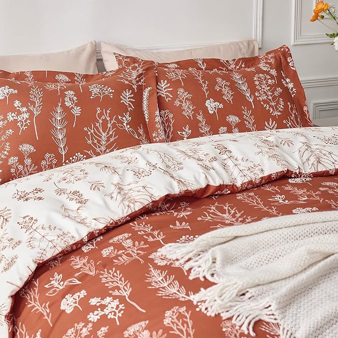 Bedsure Twin/Twin XL Comforter Set - Terracotta Bed Set, 2 Pieces Cute Floral Bedding, 1 Soft Reversible Botanical Flowers Comforter and 1 Pillow Sham