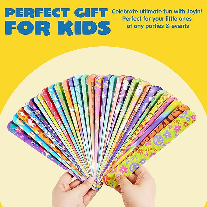 JOYIN 72 Pcs Slap Bracelets Party Favors - 36 Designs with Cute and Colorful Themes - Perfect for kids Easter Party Favors, Valentine Classroom Prizes Exchanging Gifts