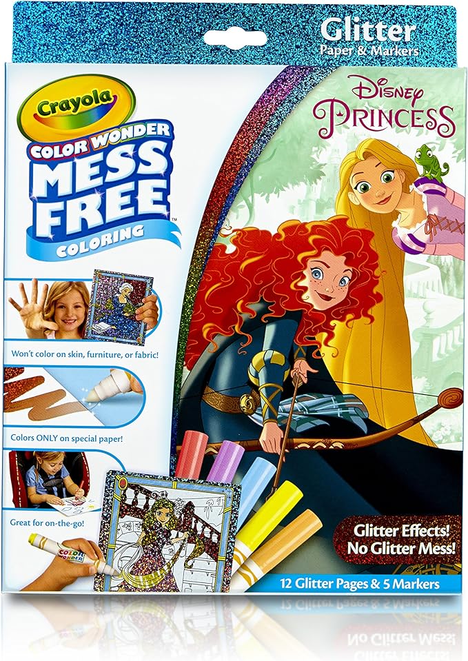 Crayola 75-2445 Color Wonder Disney Princess Glitter Coloring Pages & Markers Set Art Gift for Kids & Toddlers 3 & Up