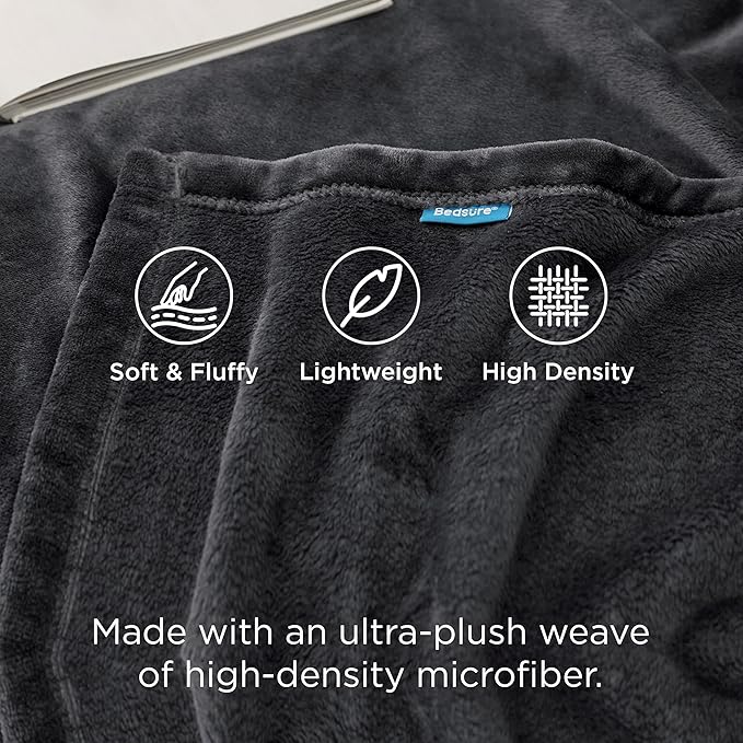 Bedsure GentleSoft Twin XL Fleece Blanket Dorm Bedding - Lightweight Soft Cozy Blankets for Bed, Sofa, Couch, Travel, Camping, Charcoal, 66"x90"