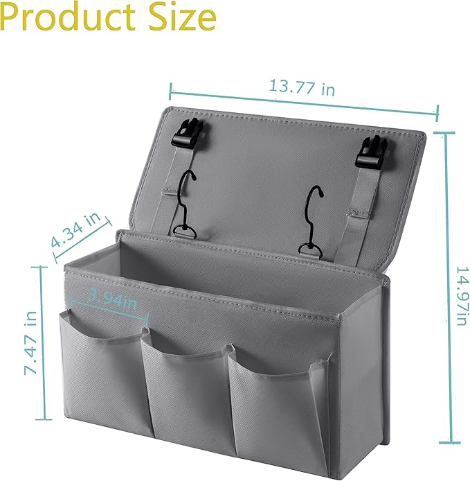 Bedside Caddy Bedside Storage Organizer,Bed Caddy With Thickened Material Suitable for Homes, Dormitories, Hospitals, Cribs, RVs，Great for Magazines,Books,Remote, Phone (Grey)