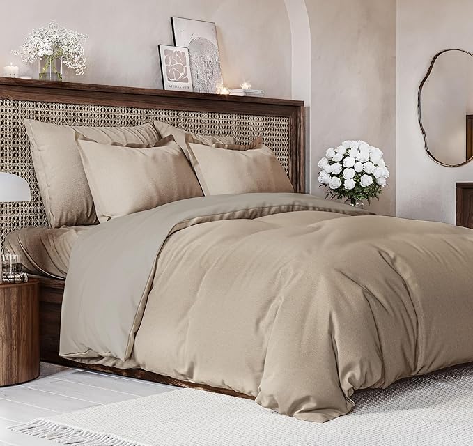 CGK Unlimited Duvet Cover Cal King Size Set - Extra Soft Cal King Size Duvet Cover 104 x 98 with 2 Pillow Shams - Hotel Quality w/Zipper Closures & Ties - Bedding & Bed Linens Set (Heathered Beige)