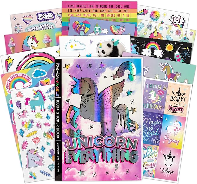 Fashion Angels Unicorn Sticker Book - 1000+ Magical Stickers for Girls - Unicorn Party Favors - Kawaii Unicron Stickers for Laptops, Water Bottles, Scrap Books - Ages 6 and Up