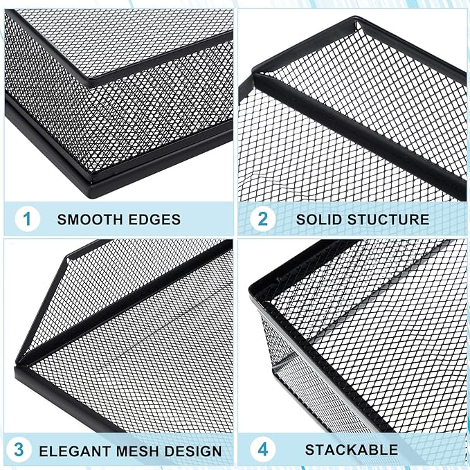 Hicarer 2 Pcs Black Metal Letter Tray Stackable Desk Tray Single Wire Mesh Organizer Front Load File Paper Holder for Desktop Office Home School Classroom (9.84 x 12.8 Inch)