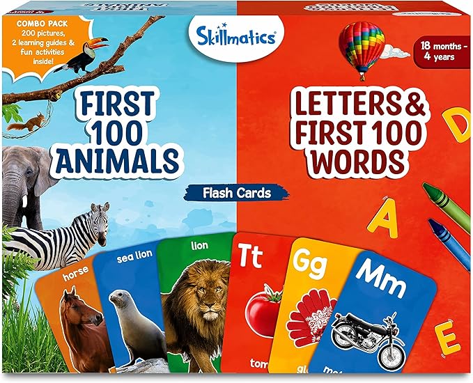 Skillmatics Thick Flash Cards Combo for Toddlers - Animals & Letters, Montessori Toys, Educational Games, Preschool Learning, Learning Aids, Gifts for Kids Ages 1, 2, 3, 4 Years