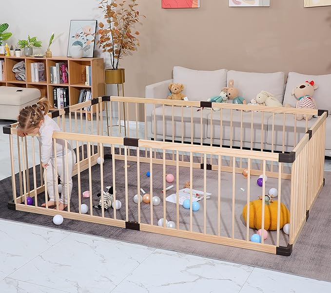 Baby Playpen,Playpen for Babies and Toddlers, Wooden Baby Playpen,79x71, Baby Play Pen,Baby Play Fence,Baby Play Yards,Baby Activity Center (180x200CM)
