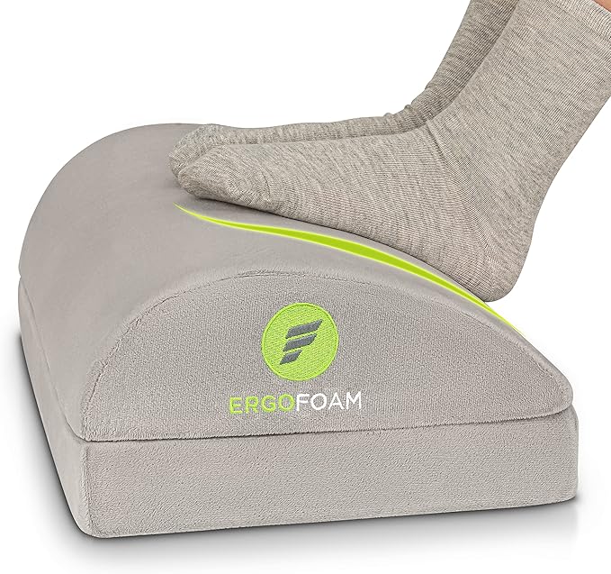 ErgoFoam Foot Rest - Chiropractor-Endorsed Orthopedic Teardrop Design - 2in1 Adjustable Premium Under Desk Footrest - Ergonomic Foot Rest for Lumbar, Back, Knee Pain (Grey)