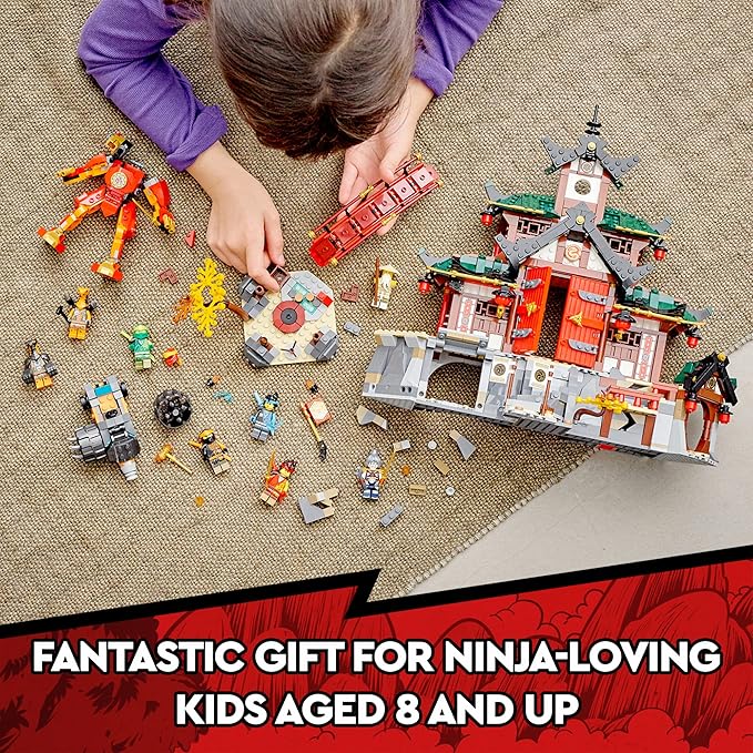 LEGO NINJAGO Ninja Dojo Temple Masters of Spinjitzu Set 71767, Ninja Toy Building Kit with 8 Minifigures and Toy Snake Figure, Collectible Mission Banner Series, Pretend Play Ninja Set for Kids