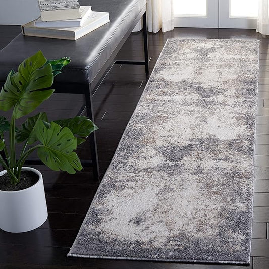 SAFAVIEH Aston Collection Runner Rug - 2' x 12', Grey & Ivory, Modern Abstract Design, Non-Shedding & Easy Care, Ideal for High Traffic Areas in Living Room, Bedroom (ASN707F)