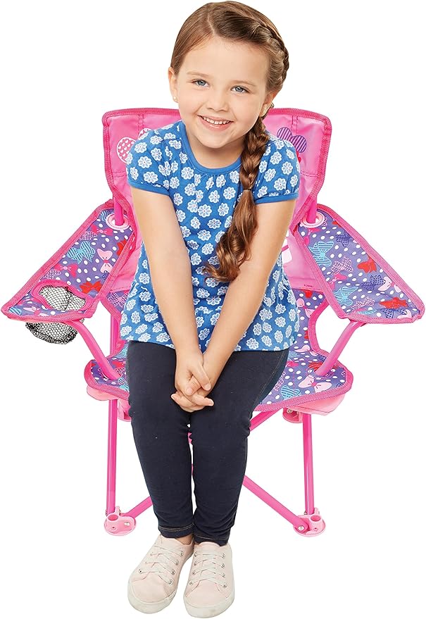 JAKKS Pacific Minnie Camp Chair for Kids, Portable Camping Fold N Go Chair with Carry Bag, Minnie - Bows