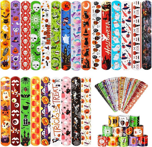 72 PCS Halloween Slap Bracelets Bulk for Kids Snap Bracelets - Bulk Halloween Party Favors for Kids, Halloween Wristbands Toys Prizes Treats for Kids Classroom Favors, Non-Candy Exchanging Gifts