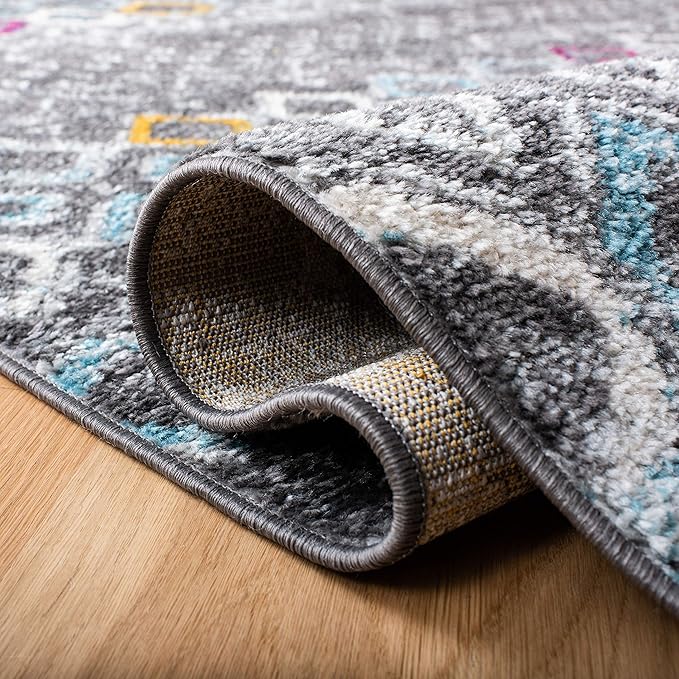 SAFAVIEH Amsterdam Collection Runner Rug - 2'3" x 6', Dark Grey & Ivory, Moroccan Boho Design, Non-Shedding & Easy Care, Ideal for High Traffic Areas in Living Room, Bedroom (AMS108H)