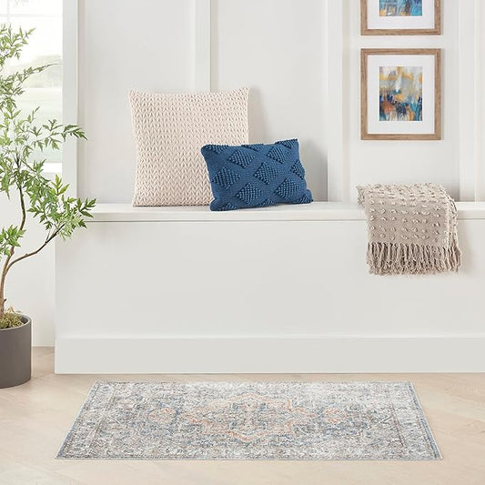 Nourison Astra Machine Washable Traditional Denim Multi 2'2" x 4' Area Rug, Easy Cleaning, Non Shedding, Bed Room, Living Room, Dining Room, Kitchen (2x4)