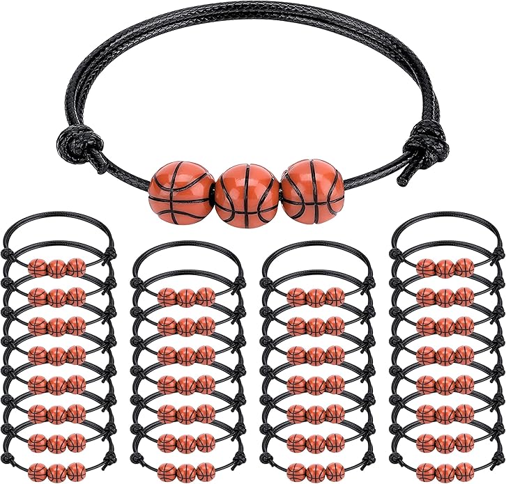 30pcs Sport Theme Charm Bracelets Adjustable Inspirational Beads Ball Party Favors for Teens Boys Girls Adult Decoration Wristbands Student Present