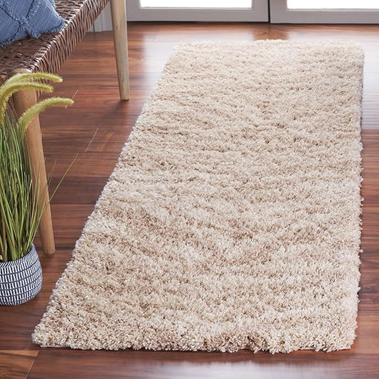 SAFAVIEH Portofino Shag Collection Runner Rug - 2'3" x 7', Ivory & Beige, Zebra Abstract Design, Non-Shedding & Easy Care, 2-inch Thick Ideal for High Traffic Areas in Living Room, Bedroom (PTS215B)