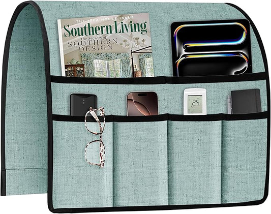 Joywell Armrest Organizer Remote Holder for Recliner Armchair Caddy Couch Sofa Arm Chair Caddie with 6 Pocket Storage for Magazine, iPad, Phone,Light Blue