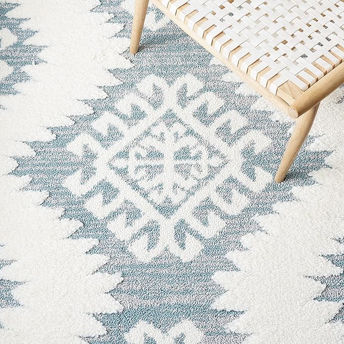 SAFAVIEH Moroccan Tassel Shag Collection Runner Rug - 2'3" x 12', Teal & Ivory, Rustic Trellis, Non-Shedding & Easy Care, 2-inch Thick Ideal for High Traffic Areas in Living Room, Bedroom (MTS652K)