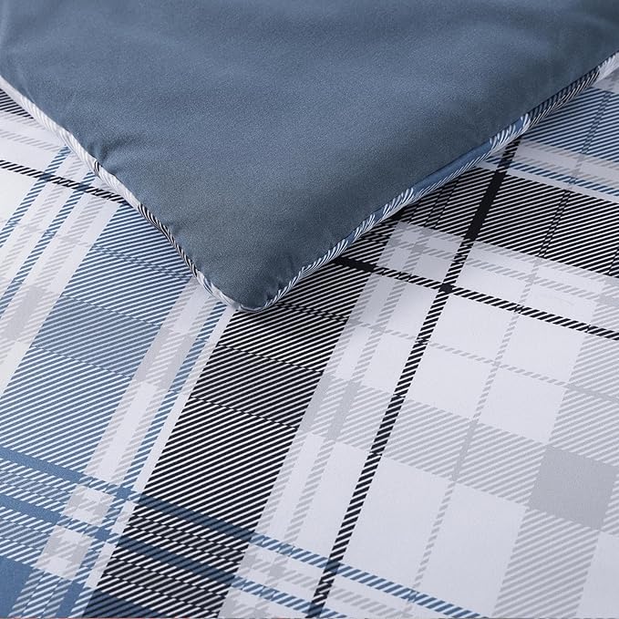 MaiRêve Twin XL Size Plaid Comforter Set Lake Blue, Classic 5 Pieces Farmhouse Bedding Set, All Season Lightweight Bed in A Bag with Sheets, Pillowcase & Sham
