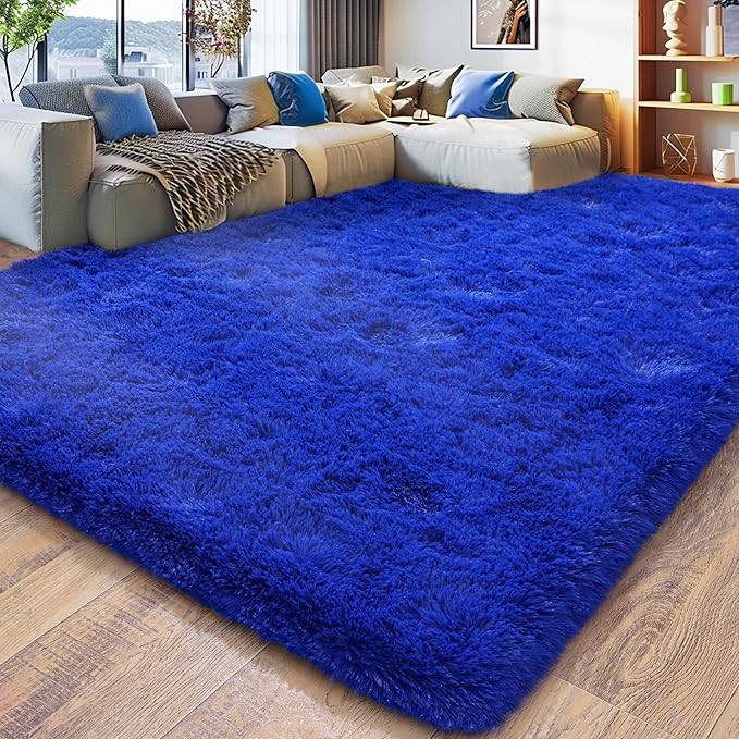 Xexsin Ultra Fluffy Area Rugs for Living Room Bedroom, 6x9 Fuzzy Large Living Room Rugs, Thick Shag Rug for Dorm, Soft Non Slip Kids Girls Boys Rug for Home Decor Aesthetic, Royal Blue