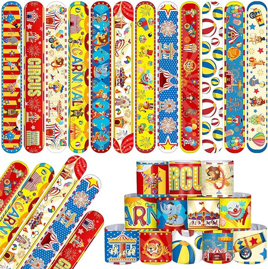 Carnival Party Favors 60 PCS Circus Carnival Clown Animal Slap Bracelets Wristbands for Kids Carnival Theme Birthday Party Decorations Supplies Baby Shower Classroom Rewards Gifts