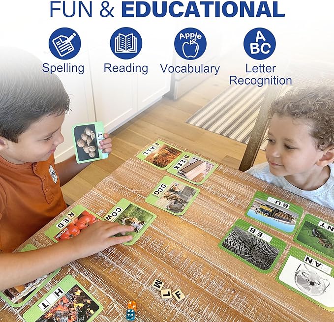 BenBen Spelling Games with 224 Flashcards, 2-4 Players, Learning Games for Kids Ages 4-8, Educational Toys for Kindergarten 1st 2nd 3rd Grade, Preschool Classroom Must Haves