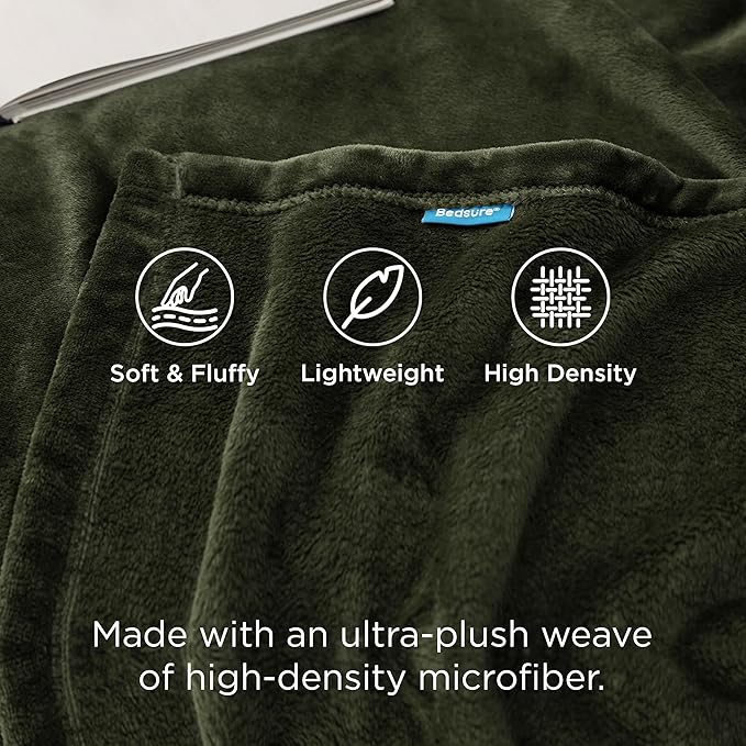 Bedsure GentleSoft Fleece Blanket Twin Size Olive Green - 300GSM Lightweight Plush Fuzzy Cozy Soft Warm Blanket for Bed, Sofa, Couch, Travel, Camping, 60x80 inches