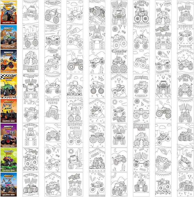 Estune 40 Pcs Coloring Books Party Favor for Kids Coloring Book Set Mini Small Color Booklets Goodie Bag Stuffers Gift Classroom Home (Monster Truck)