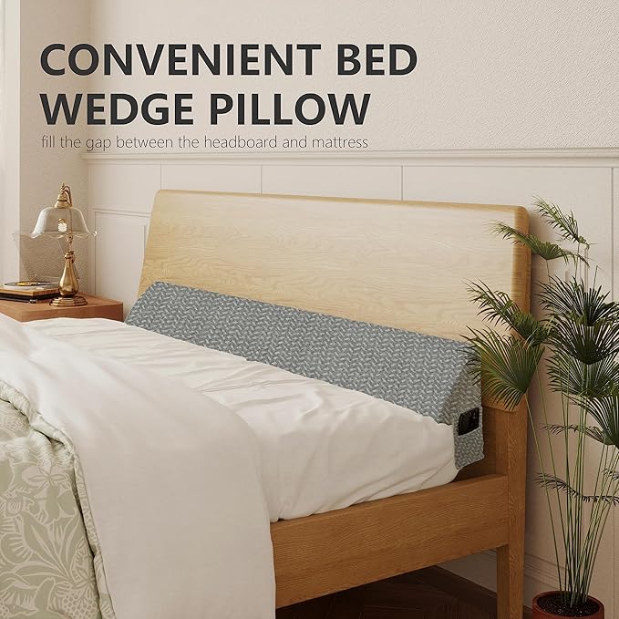 Bed Wedge Pillow for Headboard Gap Bed Mattress Gap Filler (0-8") Between Headboard/Wall and Mattress Grey King Size Foam Support Triangle Bloster Pillow Stoppers with 2 Pockets