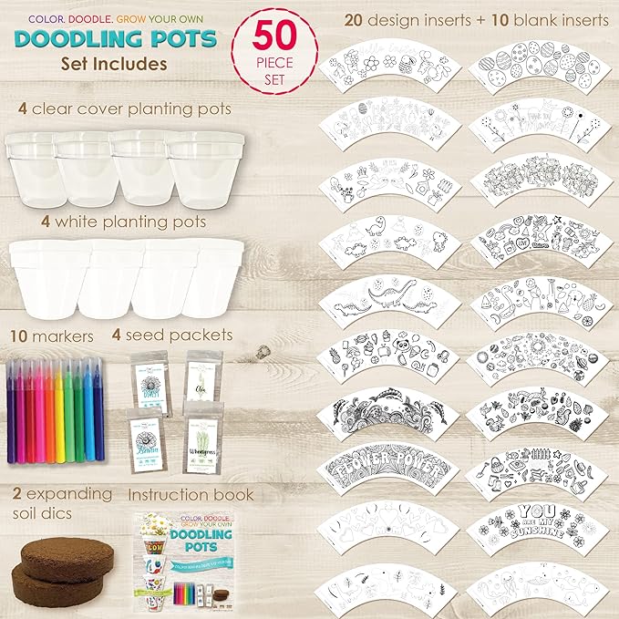 Hapinest Doodling Flower Pots & Garden Kit for Kids, Plant Growing Kit, Kids Gardening Set Easter Basket Stuffers, Girls Boys Kids Arts and Crafts Gifts Ages 4 5 6 7 8 9 10 11 12 Years Old & Up