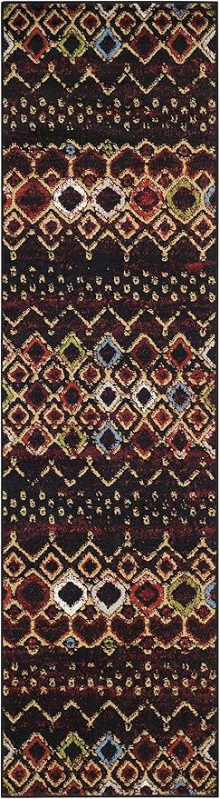 SAFAVIEH Amsterdam Collection Runner Rug - 2'3" x 18', Black & Multi, Moroccan Boho Design, Non-Shedding & Easy Care, Ideal for High Traffic Areas in Living Room, Bedroom (AMS108P)