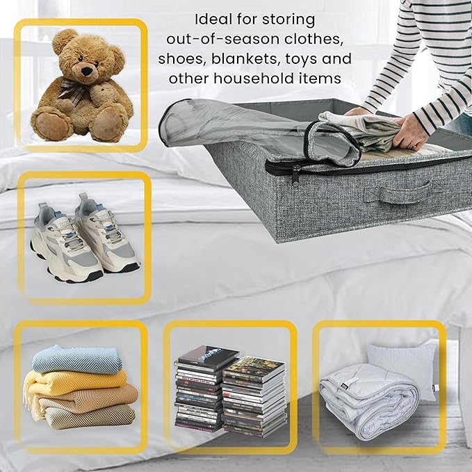 Clutter Mutter Gray Low Profile Under Bed Storage Containers 5 inches high, 33.8"x 17.7"x 5.1", Sturdy Underbed Shoe Storage Organizer, Foldable Fabric Under the Bed Storage Bins - Pack of 2