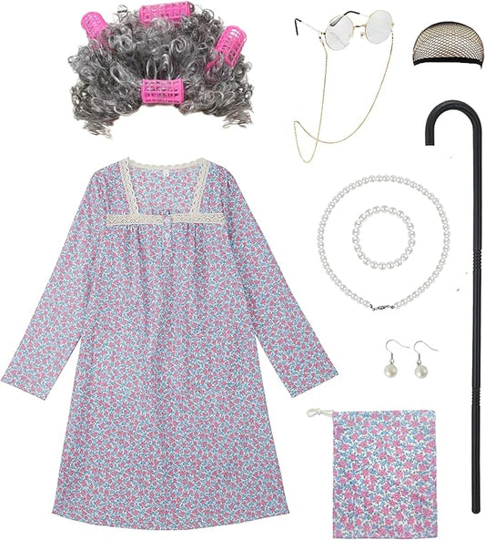 Cotton Girls 100 days of school costume Grandma dress Halloween Little Old Lady Costume for kids