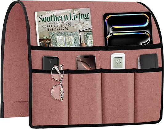 Joywell Armrest Organizer Remote Holder for Recliner Armchair Caddy Couch Sofa Arm Chair Caddie with 6 Pocket Storage for Magazine, iPad, Phone,Canyon Rose