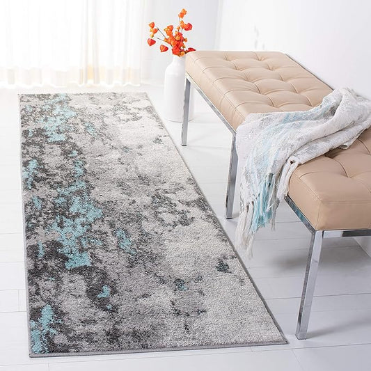 SAFAVIEH Adirondack Collection Runner Rug - 2'6" x 12', Turquoise & Grey, Modern Abstract Design, Non-Shedding & Easy Care, Ideal for High Traffic Areas in Living Room, Bedroom (ADR134K)