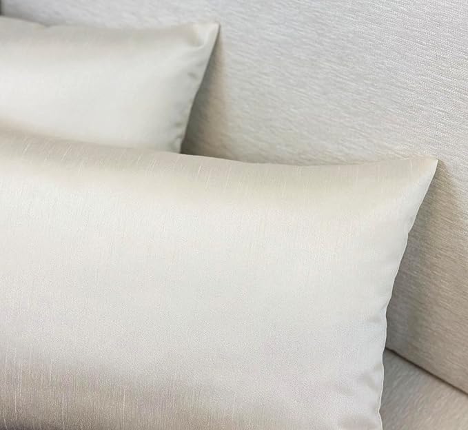 Aiking Home 12x24 Inches Faux Silk Rectangular Throw Pillow Cover, Zipper Closure, Ivory (Set of 2)