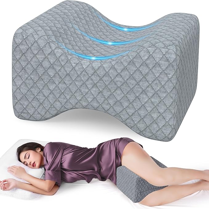 Memory Foam Knee Pillow for Side Sleepers, Support Leg Pillow for Side Sleeping, Smooth Spine Alignment Pillow, Cushion for Hip, Back, Sciatica, Knee, Joints Pain Relief, Gray, X-Large