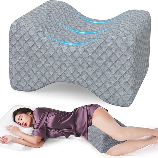 Memory Foam Knee Pillow for Side Sleepers, Support Leg Pillow for Side Sleeping, Smooth Spine Alignment Pillow, Cushion for Hip, Back, Sciatica, Knee, Joints Pain Relief, Gray, X-Large