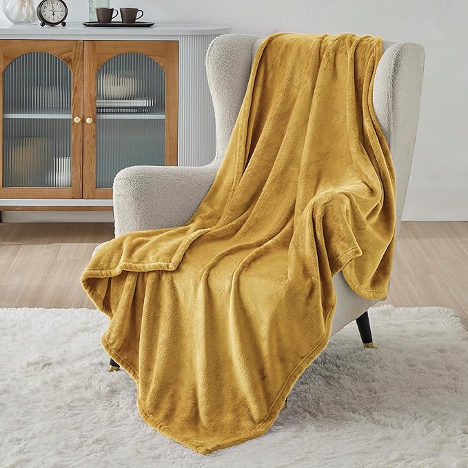 Bedsure GentleSoft Twin XL Fleece Blanket Dorm Bedding - Lightweight Soft Cozy Blankets for Bed, Sofa, Couch, Travel, Camping, Yellow, 66"x90"