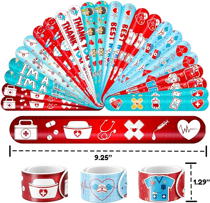 48 PCS Nurse Party Favors 24PCS Tattoos Sticker 24PCS Slap Bracelets Wristbands Perfect for Themed Birthday Party Favors Baby Showers or Classroom Rewards Ideal Decor and Gifts for Girls and Boys
