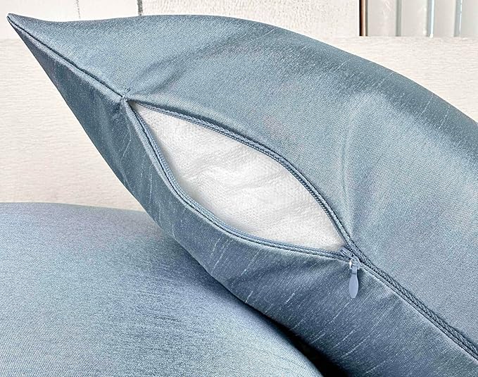 Aiking Home 18x18 Inches Faux Silk Square Throw Pillow Cover, Zipper Closure, Slate (Set of 2)