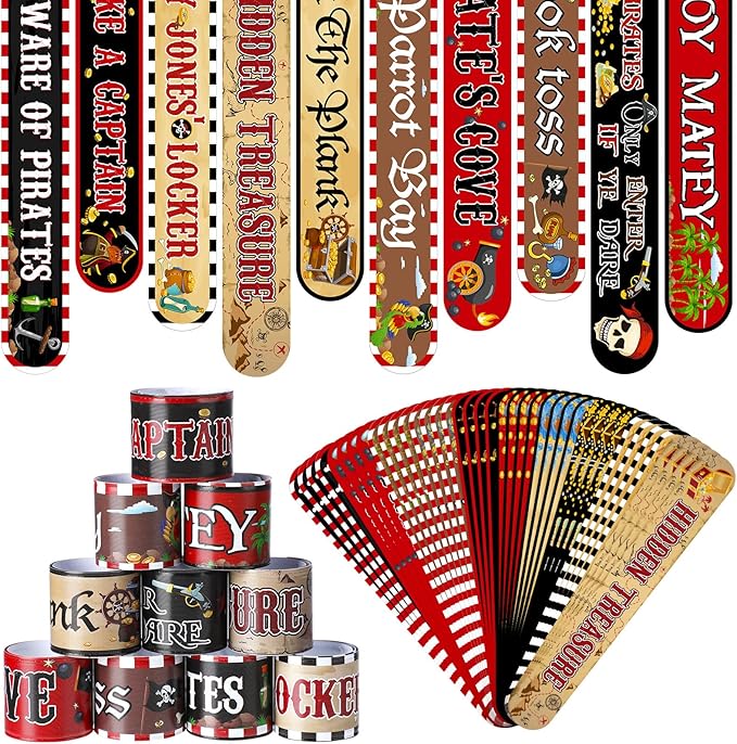 Junkin 40 Pieces Slap Bracelets for Kids Pirate Slap Bracelets for Party Favors Supplies Snap Bracelets Wristband School Prizes Birthday Exchanging Gifts Goodies Gadget Bulk