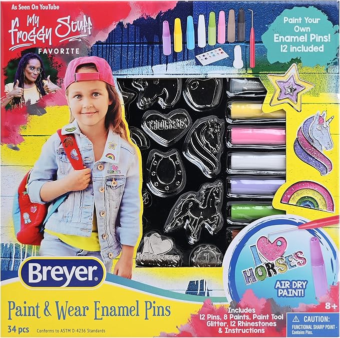 Breyer Horses Paint and Wear Enamel Pins Craft Set | Pins, Paints, Glitter & Rhinestones | Includes 12 Enamel Pins | Model #4240