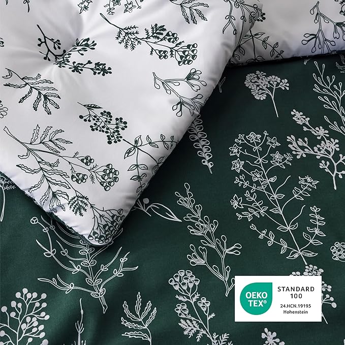 Bedsure Full Comforter Set - Emerald Bed Set, 3 Pieces Cute Floral Bedding, 1 Soft Reversible Botanical Flowers Comforter and 2 Pillow Shams
